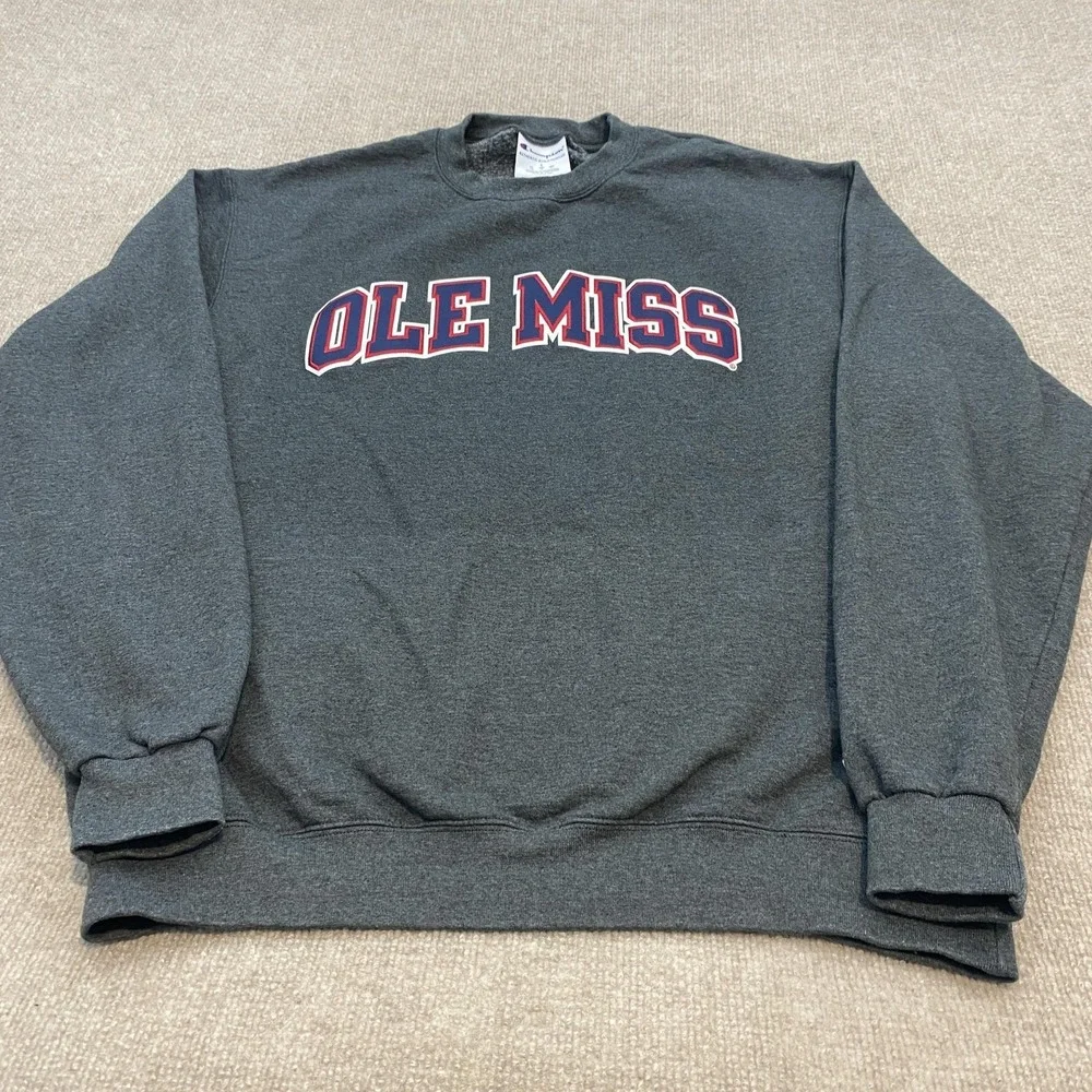 Champion Sweatshirt‎ Mens Large Gray Ole Miss Crewneck Fleece Embroidered
